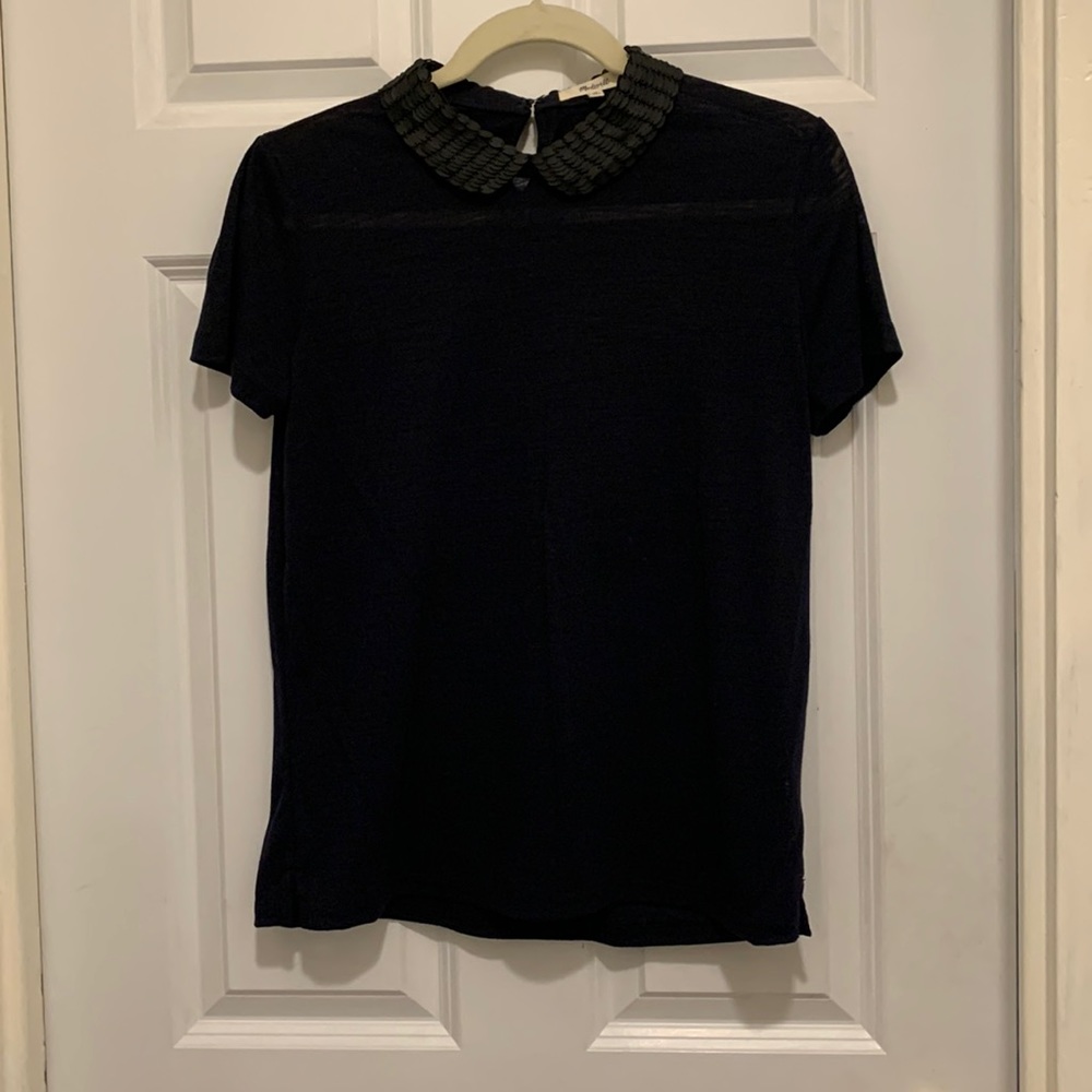 Madewell Blue Tee with Sequin Collar